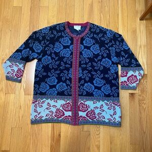 Ulla Popken Knit Zip Up Cardigan Sweater 100% Cotton XXL Floral